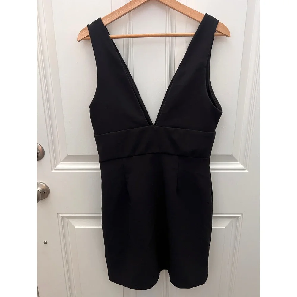 Lulus Womens Black Deep V-Neck Sleeveless Bodycon Mini Dress Large LBD